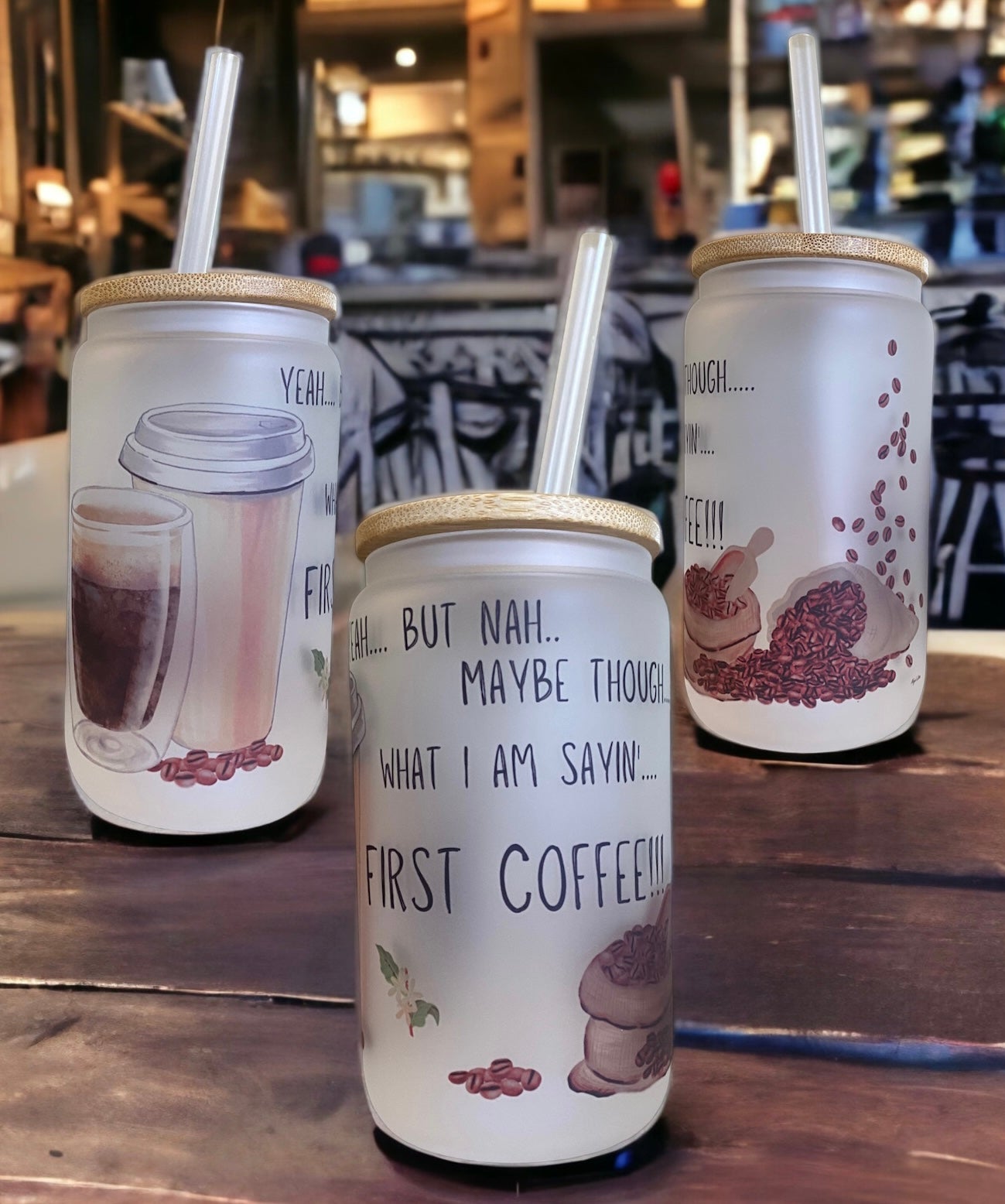 Frosted Glass Tumbler - First Coffee