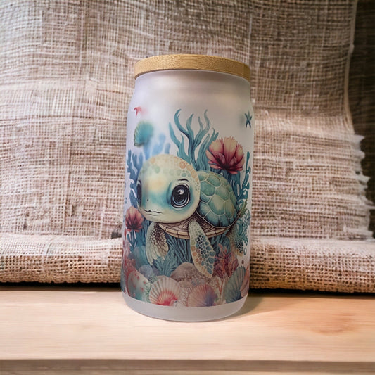 Frosted Glass Tumbler - Big Eyed Turtle