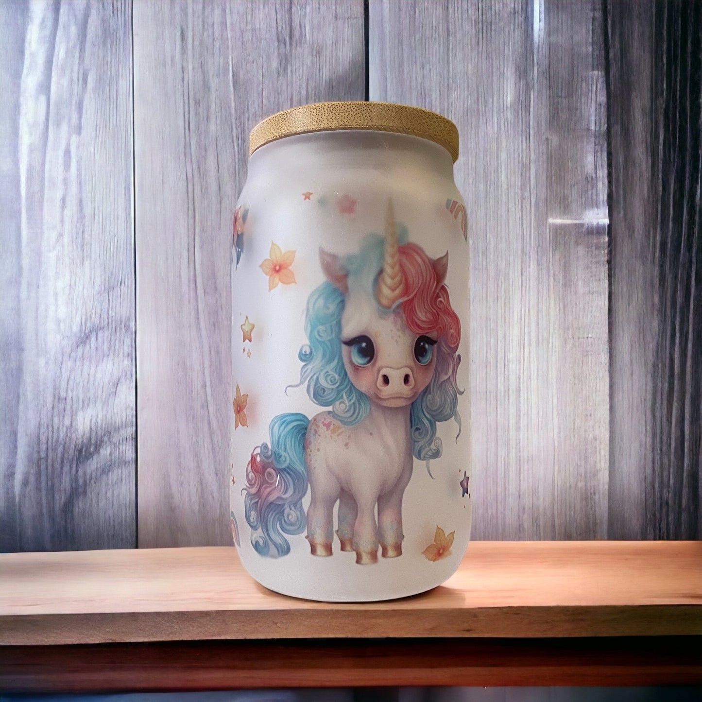 Frosted Glass Tumbler - Big Eyed Unicorn
