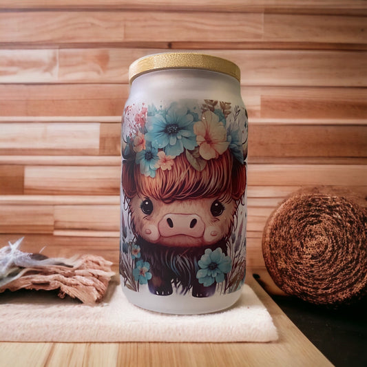 Frosted Glass Tumbler - Cute Highland Cow