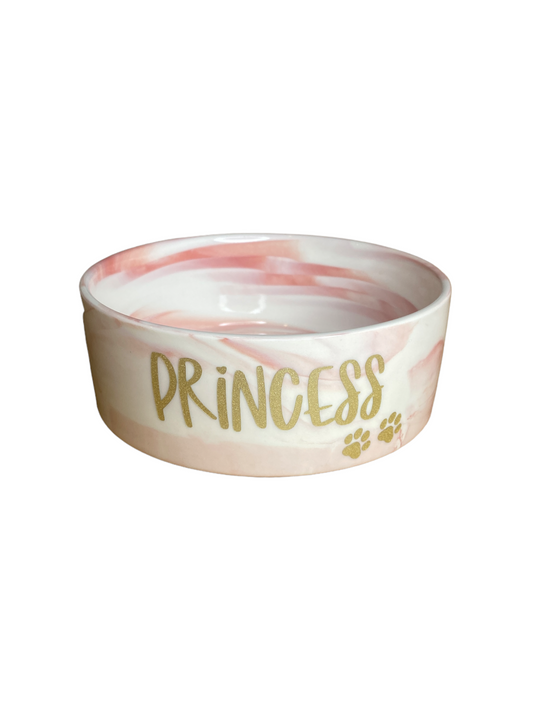 Dog Bowl - Pink and white Marble