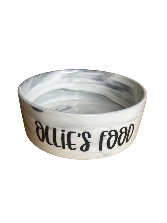 Dog food Bowl - Black and white Marble